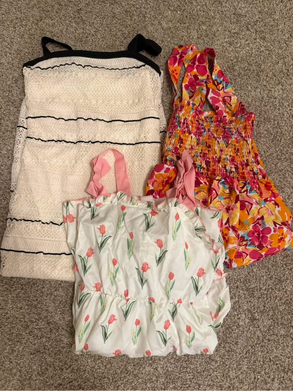SHEIN White Eyelet Dress, Pink Floral and Pink Tulip Print Dresses